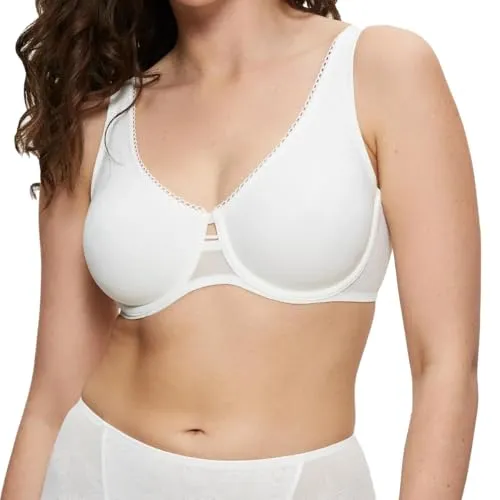 Triumph Wild Rose Sensation W01 Minimizer-BH (95G Silk white) - Funktionsunterwäsche, optisch brustverkleinernd um eine Körbchengröße, mit 3D-Flexi-Bügel für optimale Bewegungsanpassung und formender Spitze für einen nahtlosen Look.
