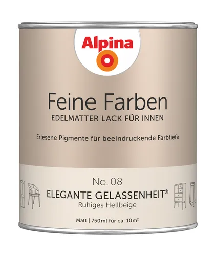 Alpina Feine Farben Lack No. 08 Elegante Gelassenheit® edelmatt 750ml - Hochwertiger edelmatter Lack für Holz, Metall und Kunststoff, ideal für den Innenbereich. Verleiht Räumen ein ruhiges Hellbeige und sorgt für eine elegante Atmosphäre.