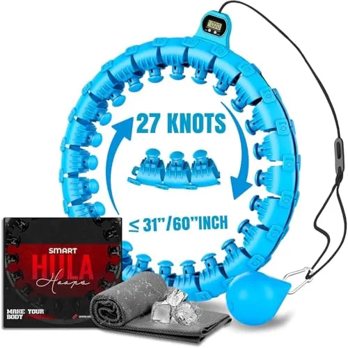 Active 100 Smart Hula Hoop, Gewichteter Hula Hoop, Verstellbarer Fitness-Übungs-Hula-Hoop, 27 abnehmbare Knoten/Glieder, Blau