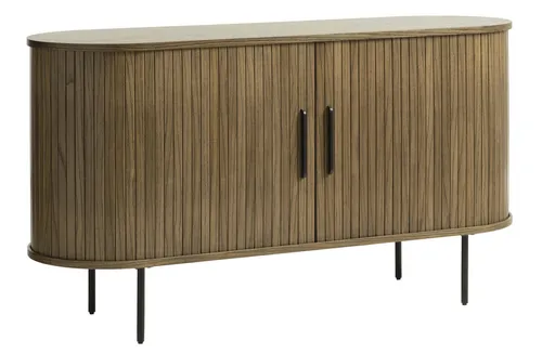 Trendstore Sideboard Uriel, Eiche Nachbildung mit Lamellenschiebetüren - Stylisches Sideboard in vier Farben, bietet viel Stauraum und eine elegante Optik durch Eichefurnier und Metallfüße – ideal für Esszimmer und Wohnbereich.