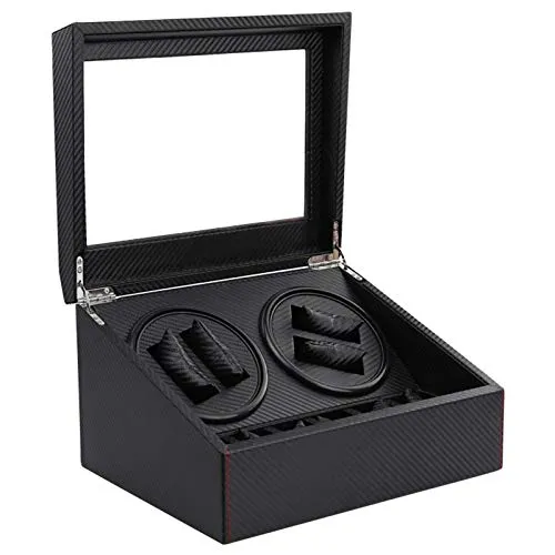 Lobwerk Uhrenbeweger für 4 Automatikuhren Uhrendreher Watch Winder Uhrenbox Holz Vitrine (Carbon)