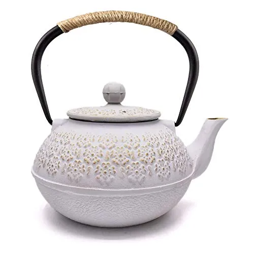 Webao Japanische Teekanne aus Gusseisen Tetsubina mit Teesieb, 800 ml, Weiß