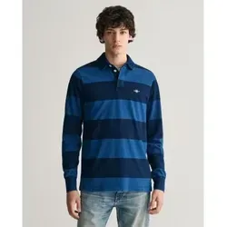 GANT Herren Polo Rugger Indigo Navy (XL) - Lässiges Langarm-Polo aus Baumwolle mit modernem Streifendruck. Komfortabler Schnitt, gerippte Bündchen und charakteristisches GANT-Design. Ideal für entspannte Freizeitlooks.