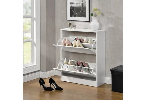 en.casa Schuhschrank »Sykkylven« - Schuhschrank mit 2 Klappen, bietet Platz für bis zu 12 Paar Schuhe. Ideal für kleine Flure, modernes Design in Weiß.