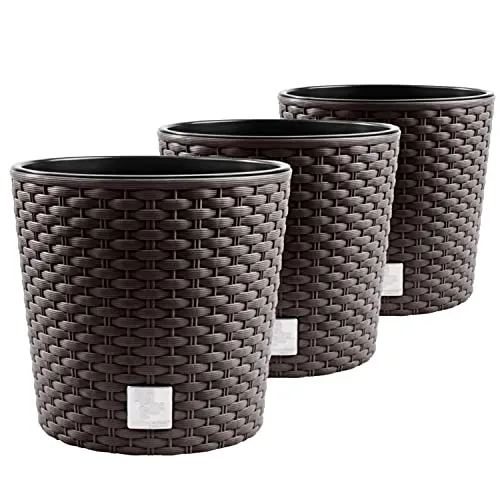 3X Blumentopf RATTO Rattan-Optik Kunststoff Topf Blumenkübel inkl. Einsatz Übertopf Umbra ⌀25cm