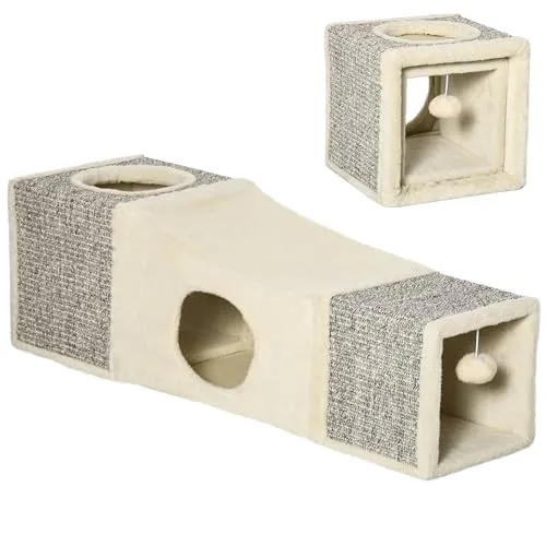 PawHut Tiertunnel mit Spielball - Agility-Geräte für Katzen und kleine Hunde, faltbarer Spieltunnel aus kratzfestem Sisal mit integriertem Spielball für stundenlangen Spielspaß.