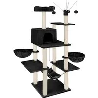 tectake® Kratzbaum Lilou 165 cm mit Katzenhaus und Spielbällen - Robuster Kratzbaum für Katzen, ideal zum Klettern und Entspannen mit mehreren Ebenen, Hängematte und Kippschutz für maximale Sicherheit.