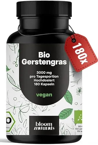 Bio Gerstengras Kapseln hochdosiert – 180 Kapseln – 3000 mg pro Tag