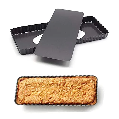 Rechteckige Quiche-Pan mit Abnehmbarem Boden - Tarteform für Kuchen, Muffins und Kekse, Schwarz, 36x14x3 cm