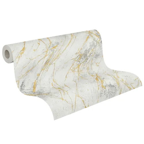 A.S. Creation Vliestapete - weiß-gold - Mamoroptik - 10 Meter