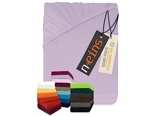 npluseins klassisches Jersey Spannbetttuch - vielen Farben + Größen - 100% Baumwolle 159.192, 90-100 x 200 cm, Flieder
