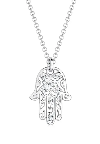 Elli Kette mit Hamsa Hand Anhänger - Silber 925 mit Glasstein - Ketten mit Anhänger, edle Silber 925 Kette mit Hamsa Hand Anhänger und funkelndem Glasstein – perfekt für jeden Anlass, von festlich bis casual!