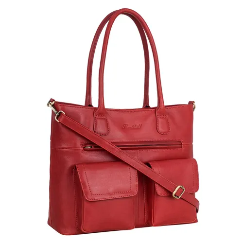 Benthill Damen Shopper Leder - Vintage Handtasche mit Reißverschluss - Rot - Elegante Damen-Handtasche aus hochwertigem Rindsleder im Vintage-Look. Geräumig und praktisch mit vielen Fächern für optimale Organisation. Ideal als Geschenk für besondere Anlässe.