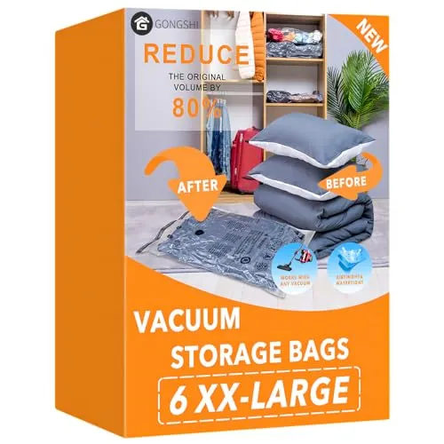 Vakuumbeutel für Kleidung, Bettdecken, Kissen & Matratzen | Platzsparende Aufbewahrungsbeutel, Luftdicht & Wiederverwendbar | Ideal für Reise, Lagerung und Haushalt,6 XXL