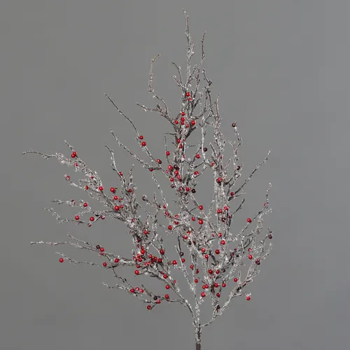 Beerenzweig Geeist Rote Beeren Höhe:52cm Kunstzweig Künstlicher Eiszweig Deko