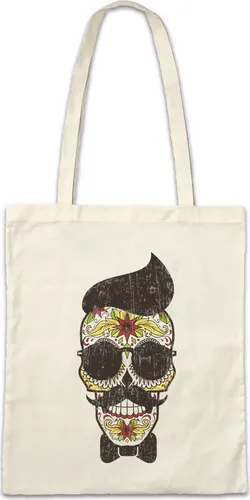 Urban Backwoods Sugar Skull Hipster, Stofftasche, Farbe: Beige