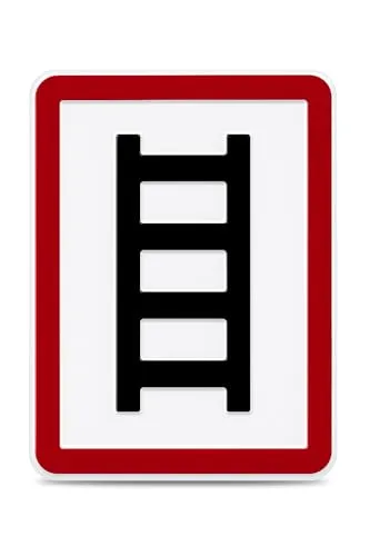 Betriebsausstattung24 Hinweisschild Anleiterstelle zum Anleitern - Aluminium, geprägt - 20,0 x 25,0 cm - Schild für die Feuerwehr - Feuerleiter - DIN 4066 (E2)