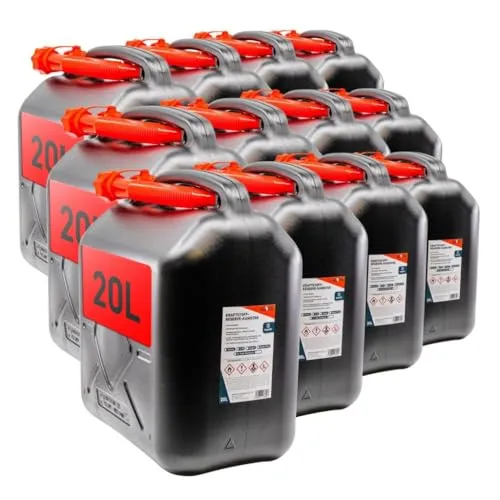 KOVA® 12x Benzinkanister 20L SCHWARZ Kunststoff Dieselkanister Reservekanister Kraftstoffkanister 20 Liter Wasserkanister für Benzin Diesel Wasser AdBlue 20-Liter-Kanister Außgießer 20 ltr Petrol Can