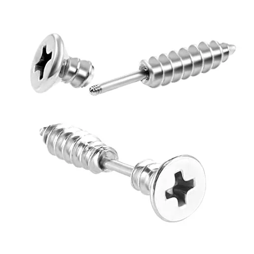 LEEQ 2pcs Frauen Männer Punk Edelstahl Schraube Ohrstecker Ohrringe Schmuck Silber()