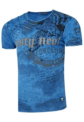 Rusty Neal Herren T-Shirt Rundhals Printed Tee Shirt Kurzarm Regular Fit Stretch 100% Baumwolle S M L XL XXL 3XL 228, Farbe:Marine, Größe:3XL