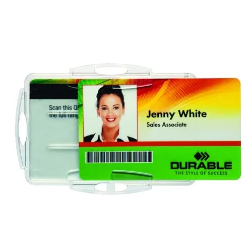 DURABLE Namensschildhalterung 54 x 85 mm - Packung mit 10 - Namensschilder, praktische und durchsichtige Halterungen für eine klare Sichtbarkeit Ihrer Namensschilder, ideal für Messen und Veranstaltungen.