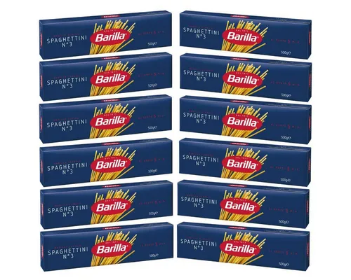 Barilla Spaghettini Nummer 3 Hartweizen Pasta 500g 12er Pack - Barilla Spaghettini Nummer 3 Hartweizen Pasta 500g 12er Pack, ideal für mediterrane Gerichte. Perfekt für schnelle Zubereitungen mit feinen Saucen oder Meeresfrüchten. Genießen Sie die Vielfalt der italienischen Küche!