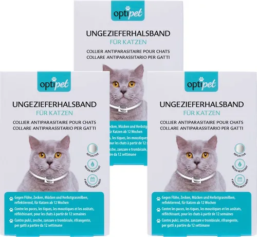 OptiPet Ungezieferhalsband für Katzen - Halsbänder & Anhänger, schützt effektiv vor Flöhen, Zecken und Mücken mit wasserfester Wirkung und individuell einstellbarer Länge.