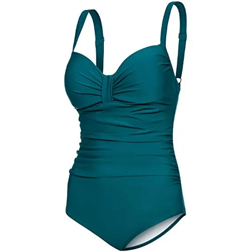 Aqua Speed Badeanzug Damen | Bademode Frauen Bauchweg | Badebekleidung Push Up | eleganter Damenbadeanzug Einteiler | Frauenbadeanzug einteilig mit Bügeln | Grün, Gr. 42 - D - E | Olivia