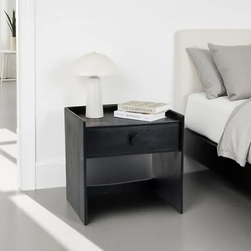 Nachttisch TURU aus massivem Mangoholz, Schwarz von IDIMEX