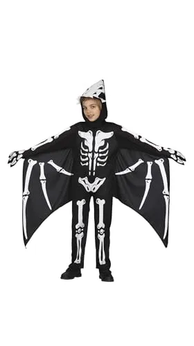 Fiestas Guirca Kostüm Kinderkostüm Dino-Skelett Pterodactylus - Gruseliges Dino-Skelett Kostüm für Kinder, ideal für Halloween und Fasching. Mit Flügeln und Saurierkopf-Kapuze verwandelt es kleine Dino-Fans in einen echten Flugsaurier. Aus 100% Polyester, angenehm zu tragen.