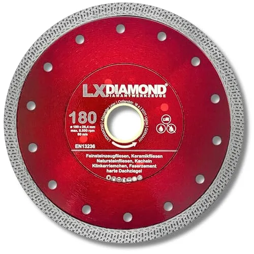LXDIAMOND Diamant-Trennscheibe 180mm x 25,4mm Diamantscheibe für Feinsteinzeugfliesen Fliesen Natursteinfliesen extra dünn