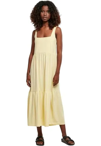 Urban Classics Damen 7/8 Length Valance Summer Dress - Freizeitkleider für Damen, modisches Kleid in Softyellow, ideal für Freizeit, Partys und besondere Events, aus leichten, atmungsaktiven Stoffen.