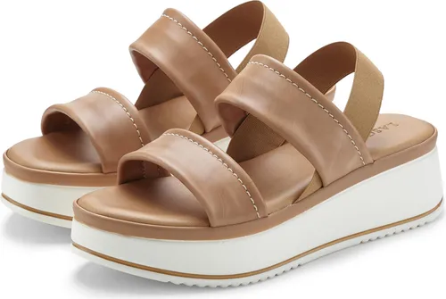 LASCANA Plateausandaletten - Camelfarben, Größe 40 - Wanderschuhe mit elegantem Design, aus hochwertigem Leder und leichtem Keilabsatz (ca. 5,5 cm) für optimalen Tragekomfort und Stil.