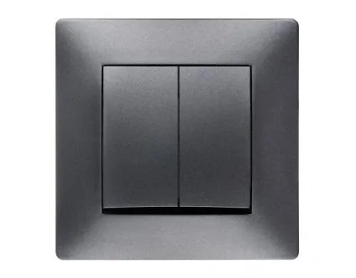 Schuko Steckdose Ausschalter Taster Lichtschalter Schalter VOLANTE ANTHRAZIT Einsatz + Rahmen + Abdeckung (Doppel Ein/Ausschalter 2611-08)