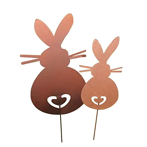 UNUS Garden Hasen Gartenstecker 2er Set, Osterdeko für draußen, Osterhasen Gartendeko Rostoptik, Roststecker aus Edelrost Metall, Rost Deko für Garten Terrasse Balkon