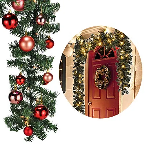 XXL Weihnachtsbeleuchtung Girlande mit 100 LED Lichtern - Lichterketten für Außen & Innen, 8,10 m lange Tannengirlande mit 60 roten Christbaumkugeln für stimmungsvolle Weihnachtsdeko, ideal für Innen- und Außenbereich.