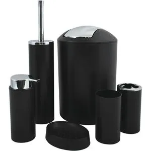 MSV Badaccessoires-Set Hannah 142694, 6-teilig - Seifenschalen & -spender, hochwertiger Kunststoff in schwarz, inklusive Seifenspender, Zahnputzbecher und WC-Bürstenhalter - ideal für ein stilvolles Bad