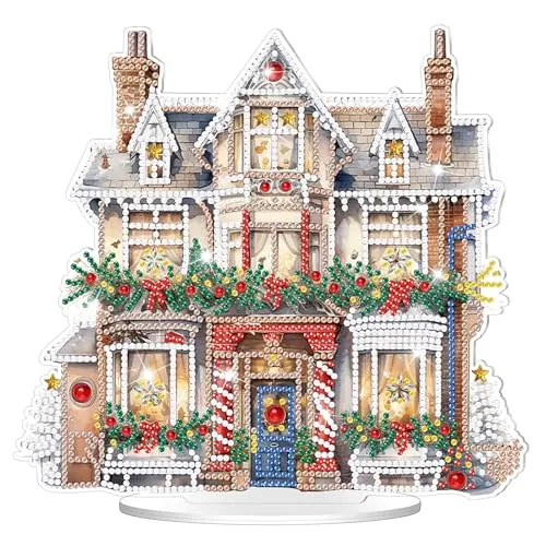 GADITIEK Diamond Painting Aufsteller Tischdeko Weihnachten, 5D DIY Diamant Painting Weihnachtstischdeko,Diamant Malerei Stehend Kunst Set für Erwachsene Hausgeschenk Deko (Weihnachtshütte)