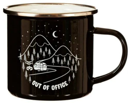 Becher Metall Emaille schwarz Camping Outdoor Out of Office Sass & Belle England