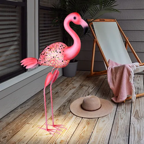 Solarlampe Flamingo für Außen, pinke Gartenleuchte in pink von Globo