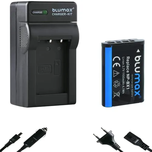 Blumax Akku kompatibel mit Sony NP-BX1 [ 1100mAh ] + Charger Sony ZV-1 II ZV-1 / Cyber-Shot DSC RX100 I II III IV V VI VII - CX647 - WX500