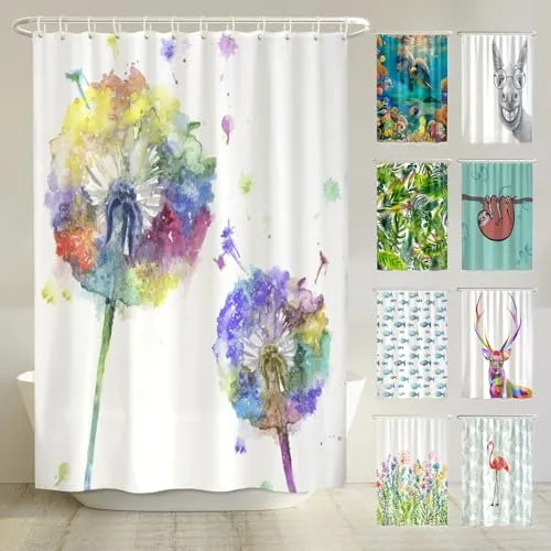 arteneur® Bunte Pusteblume Duschvorhang 180x180 - Duschvorhang aus recyceltem Polyester, antibakteriell und schimmelresistent. Mit buntem Digitaldruck und beschwertem Saum für sicheren Halt. Inkl. 12 Ringe und E-Book mit Pflege-Tipps.