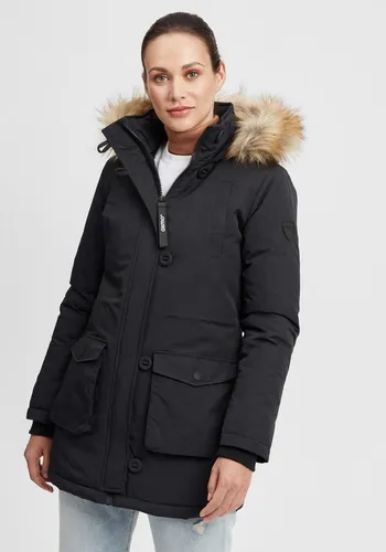 OXMO Acta Damen Wintermantel Parka mit Kapuze, Größe M, Farbe Black - Damen-Mäntel, wattierte Winterjacke mit abnehmbarem Kunstfell und nachhaltiger Produktion für stilvolle Wärme im Winter.