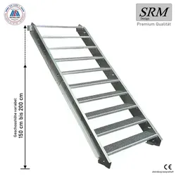Stufen Stahltreppe Breite 70 cm Geschosshöhe 150-200cm inkl. Zubehör - Silber 10