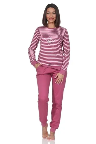 Normann Damen Schlafanzug lang mit Stern-Motiv in Beere - Kuschel Interlock Qualität, auch in Übergröße - Kuscheliger Langarm-Pyjama aus hochwertigem Interlock-Stoff für angenehme Wärme. Ideal für kühle Nächte und als stylische Homewear. In Übergrößen erhältlich und mit praktischen Bündchen für optimalen Tragekomfort.