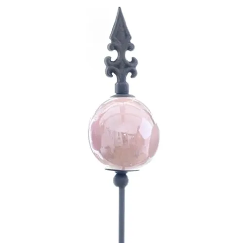 naninoa Metall Stecker Französische Lilie mit Keramik-Kugel, Gartenstecker Gartendeko Gartenverzierung, Pink Rosa, 110 cm