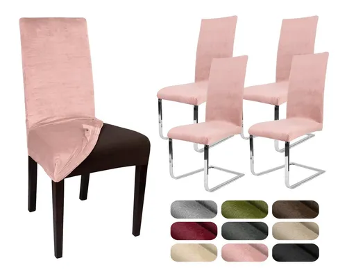 Beautex Stuhlhusse 4er Set LEA - Elastische Samt-Husse in Altrosa - Stuhlhussen-Set aus elastischem Mikrofaser-Samt, perfekt für stilvolle Akzente in Ihrem Zuhause. OEKO-TEX® zertifiziert für gesundheitliche Sicherheit.