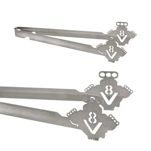 Grill-Zangen.de Motiv V8 Motor Grillzange, spülmaschinengeeignet, Geschenkidee, Männergeschenk, US-Car, Grillgeschenk, Silber, Edelstahl, 31 cm, 1 Stück