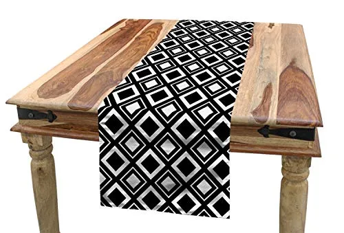ABAKUHAUS Schwarz und weiß Tischläufer, Squares Moderne, Esszimmer Küche Rechteckiger Dekorativer Tischläufer, 40 x 180 cm, Weiß Schwarz