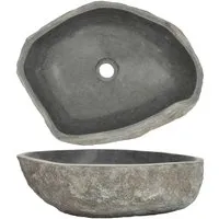 Ovales Aufsatz-Waschbecken aus Flussstein - Elegantes handgefertigtes Waschbecken aus Flussstein, ideal für ein stilvolles Badezimmer. Mit einer Höhe von 15 cm und einzigartiger ovaler Form sorgt es für einen modernen Akzent.